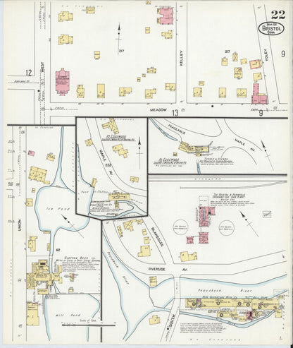 Sanborn Fire Insurance Map from Bristol, Hartford County, Connecticut (1911), Sheet #0022 - Complete Map Set gallery image, historic Sanborn map, vintage wall art, Connecticut Connecticut