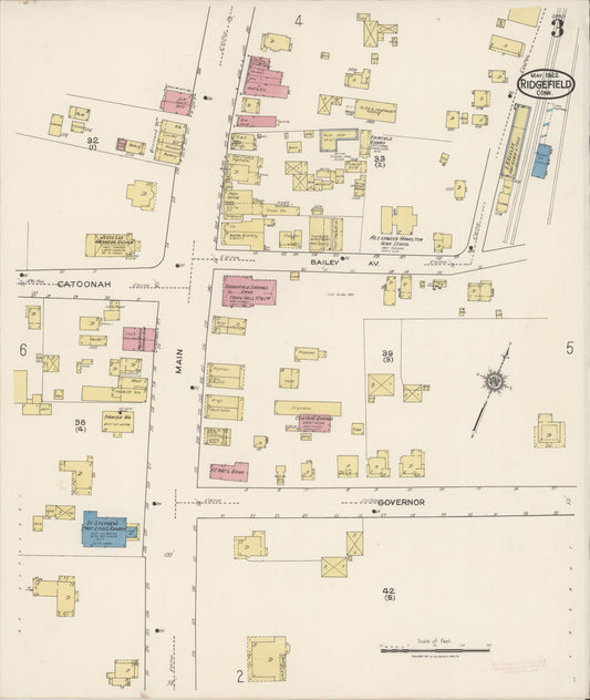 Sanborn Fire Insurance Map from Ridgefield, Fairfield County, Connecticut (1922), Sheet #0003 - Historic Sanborn Fire Insurance Map Print, vintage old map wall art, antique decor, genealogy gift, Connecticut Connecticut map