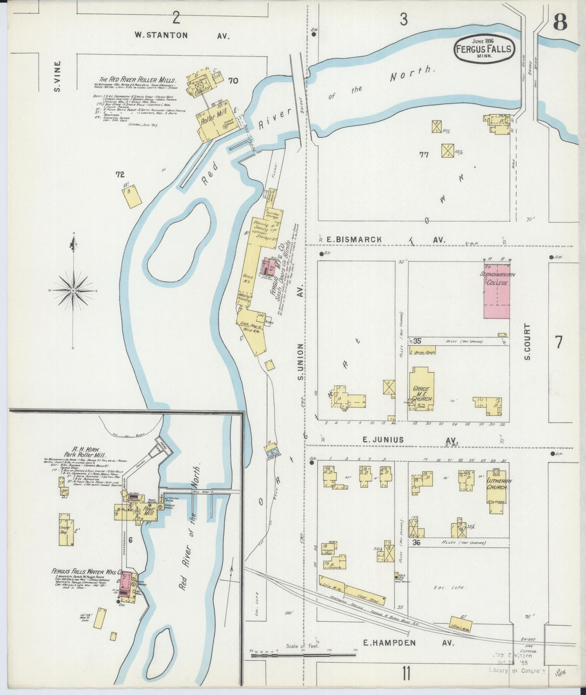 Sanborn Fire Insurance Map from Fergus Falls, Otter Tail County, Minnesota (1896), Sheet #0008 - Complete Map Set gallery image, historic Sanborn map, vintage wall art, Minnesota Minnesota