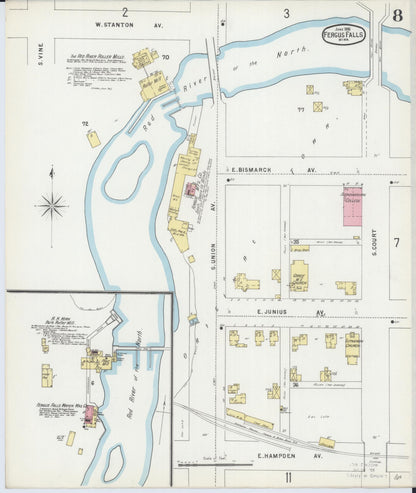 Sanborn Fire Insurance Map from Fergus Falls, Otter Tail County, Minnesota (1896), Sheet #0008 - Complete Map Set gallery image, historic Sanborn map, vintage wall art, Minnesota Minnesota