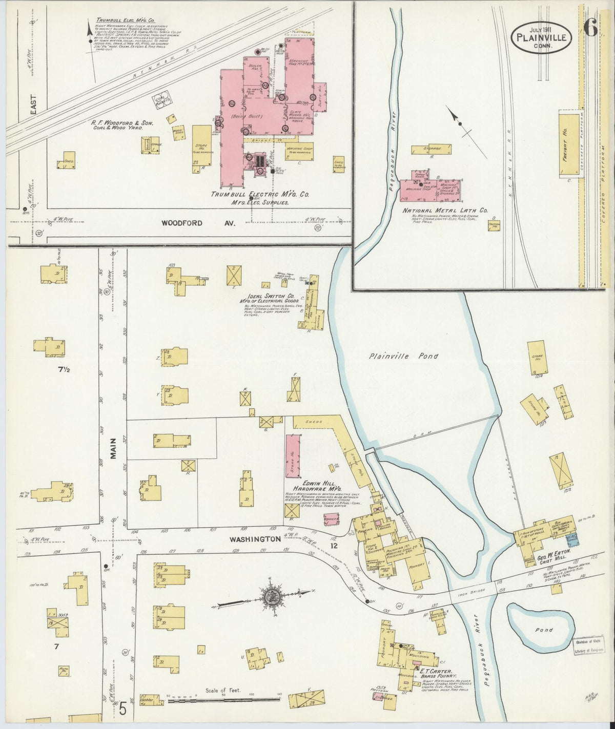 Sanborn Fire Insurance Map from Plainville, Hartford County, Connecticut (1911), Sheet #0006 - Historic Sanborn Fire Insurance Map Print, vintage old map wall art, antique decor, genealogy gift, Connecticut Connecticut map