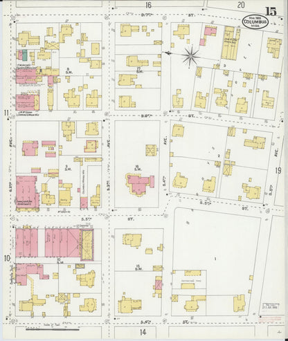 Sanborn Fire Insurance Map from Columbus, Lowndes County, Mississippi (1905), Sheet #0015 - Complete Map Set gallery image, historic Sanborn map, vintage wall art, Mississippi Mississippi