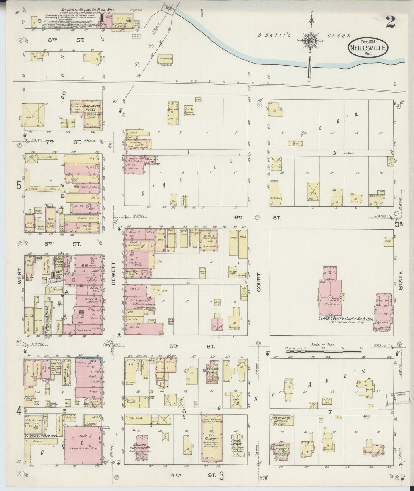 Sanborn Fire Insurance Map from Neillsville, Clark County, Wisconsin (1914), Sheet #0002 - Complete Map Set gallery image, historic Sanborn map, vintage wall art, Wisconsin Wisconsin
