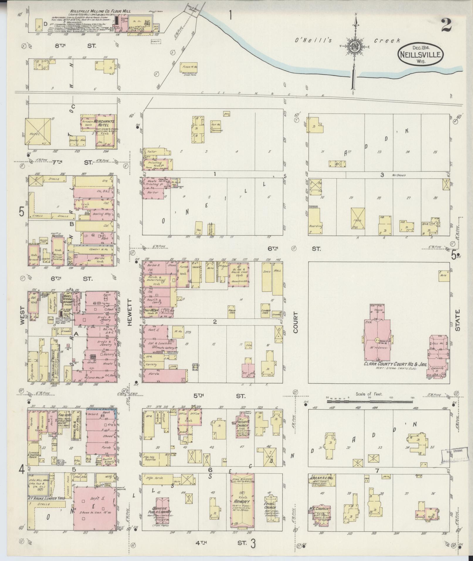 Sanborn Fire Insurance Map from Neillsville, Clark County, Wisconsin (1914), Sheet #0002 - Complete Map Set gallery image, historic Sanborn map, vintage wall art, Wisconsin Wisconsin