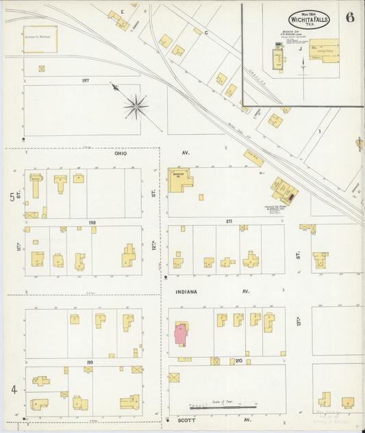 Sanborn Fire Insurance Map from Wichita Falls, Wichita County, Texas (1904), Sheet #0006 - Historic Sanborn Fire Insurance Map Print, vintage old map wall art, antique decor, genealogy gift, Texas Texas map