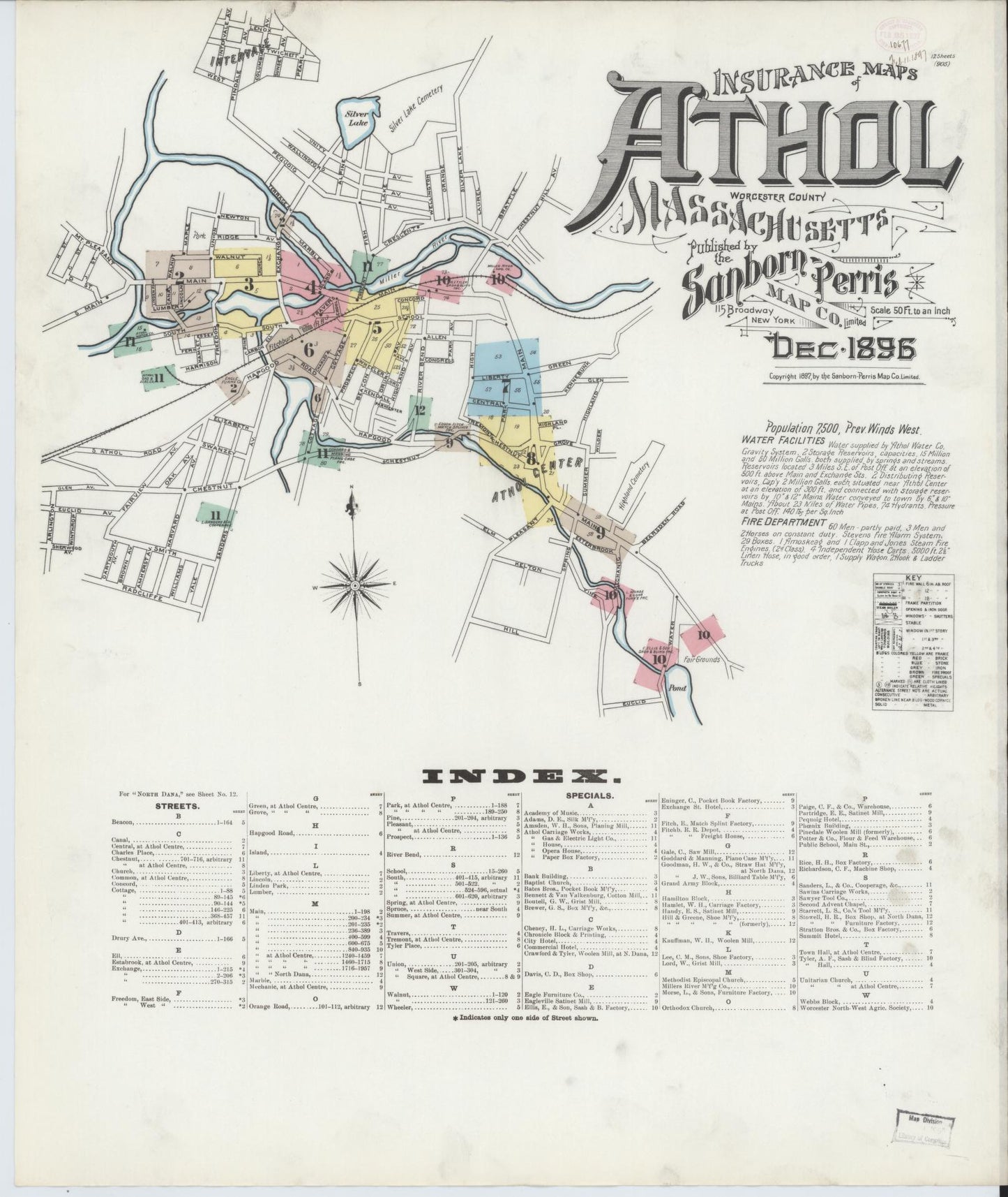 Sanborn Fire Insurance Map from Athol, Worcester County, Massachusetts. (1896) – Historic Sanborn Fire Insurance Map Print