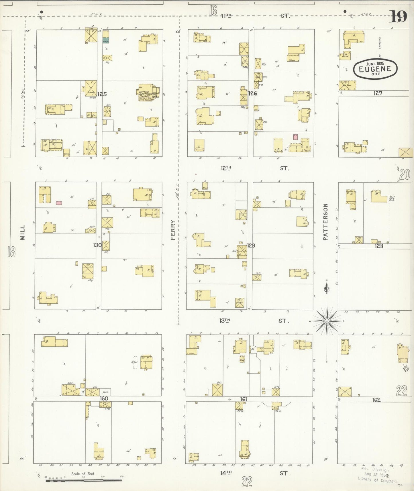 Sanborn Fire Insurance Map from Eugene, Lane County, Oregon (1896), Sheet #0019 - Complete Map Set gallery image, historic Sanborn map, vintage wall art, Oregon Oregon