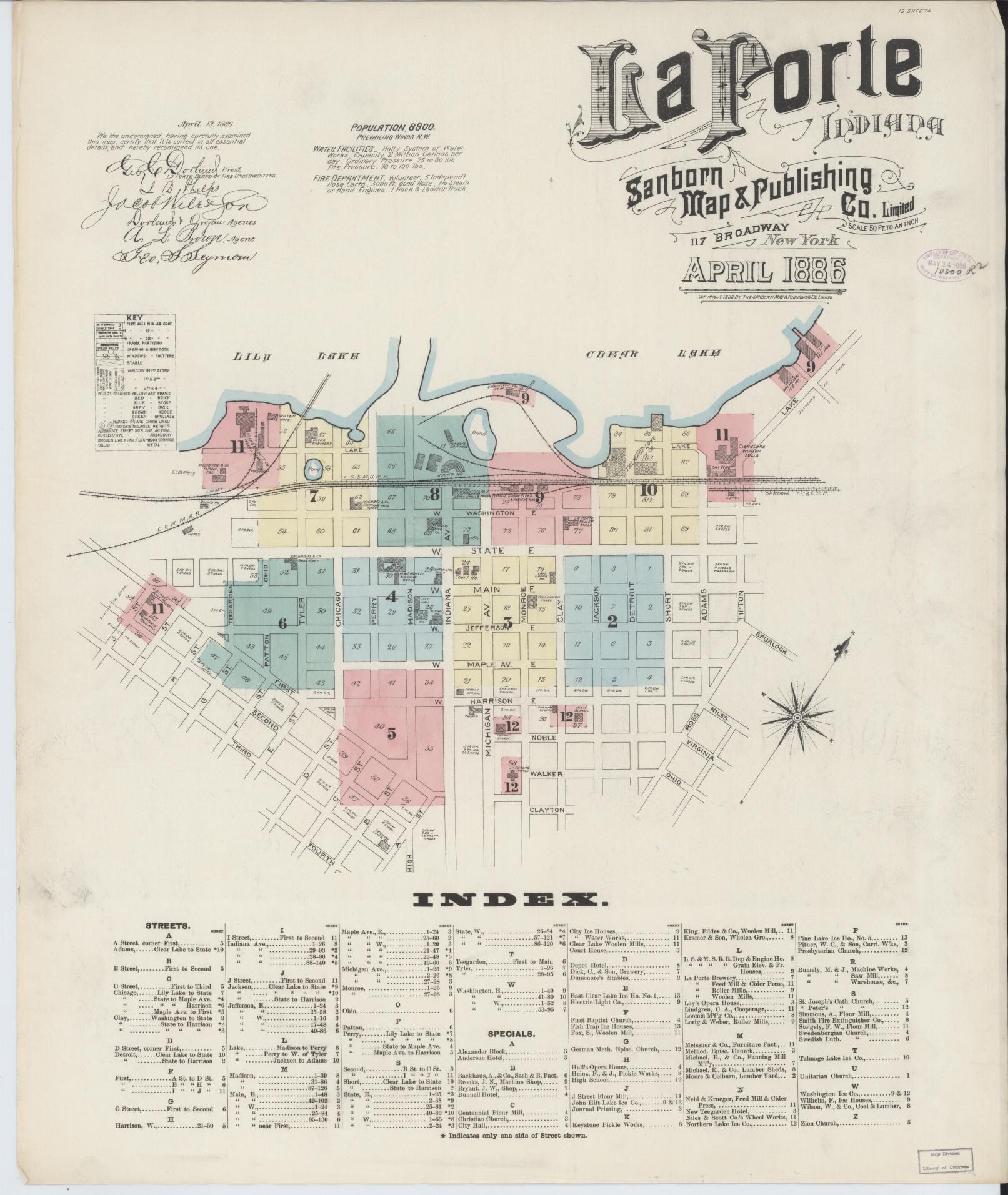 Sanborn Fire Insurance Map from La Porte, La Porte County, Indiana (1886), Sheet #0001 - Complete Map Set gallery image, historic Sanborn map, vintage wall art, Indiana Indiana