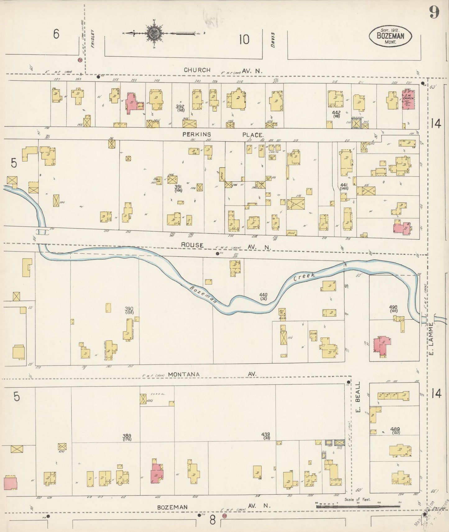 Sanborn Fire Insurance Map from Bozeman, Gallatin County, Montana (1912), Sheet #0009 - Complete Map Set gallery image, historic Sanborn map, vintage wall art, Montana Montana