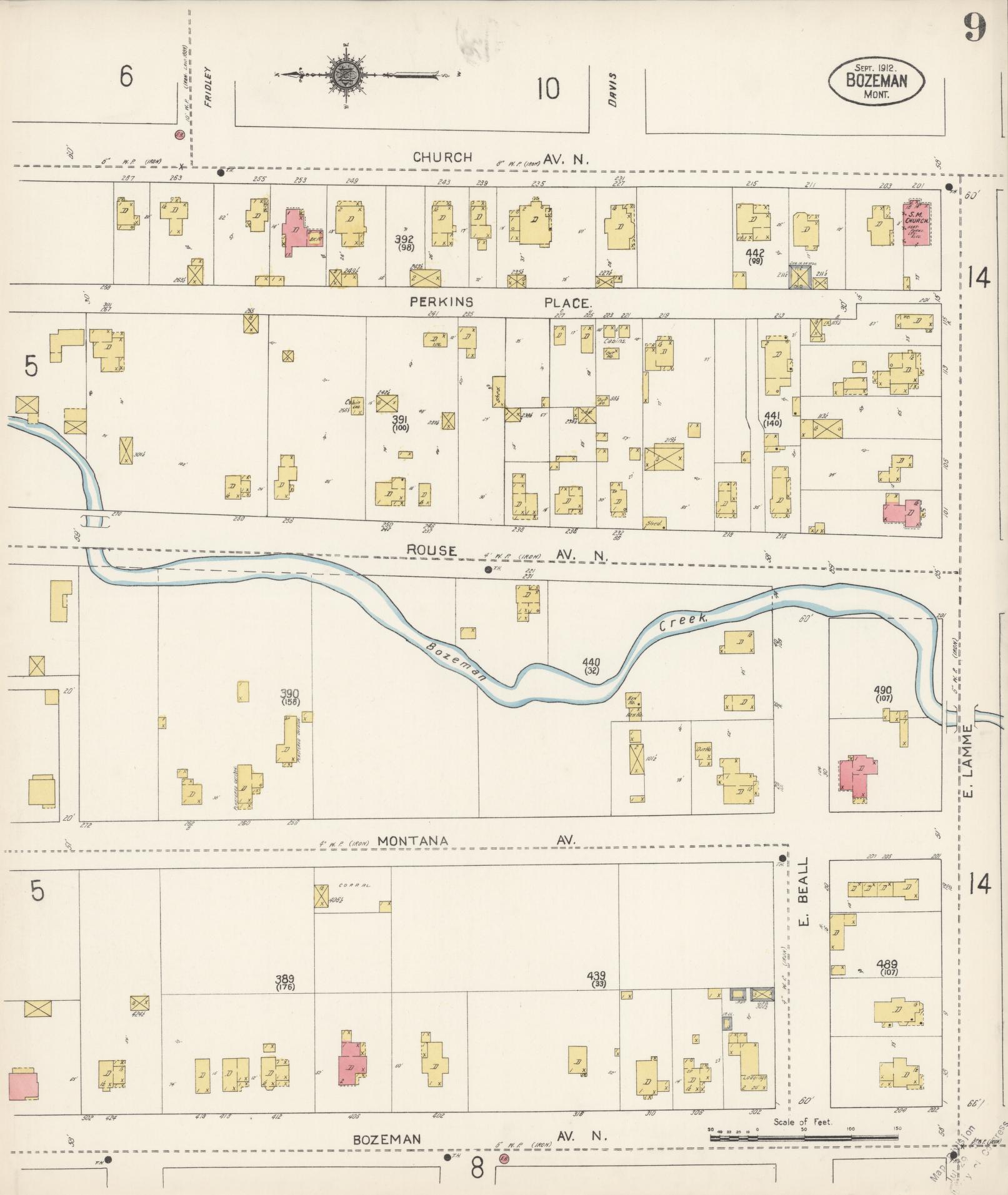 Sanborn Fire Insurance Map from Bozeman, Gallatin County, Montana (1912), Sheet #0009 - Complete Map Set gallery image, historic Sanborn map, vintage wall art, Montana Montana