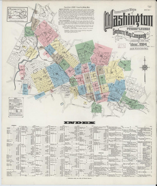 Sanborn Fire Insurance Map from Washington, Washington County, Pennsylvania (1914), Sheet #0001 - Historic Sanborn Fire Insurance Map Print, vintage old map wall art, antique decor, genealogy gift, Sanborn Fire Insurance Map from Washington Washington map
