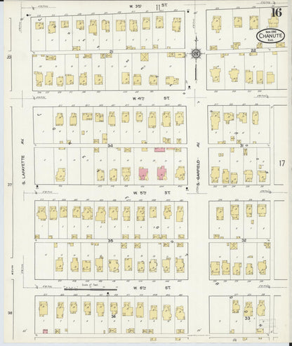 Sanborn Fire Insurance Map from Chanute, Neosho County, Kansas (1916), Sheet #0016 - Complete Map Set gallery image, historic Sanborn map, vintage wall art, Kansas Kansas