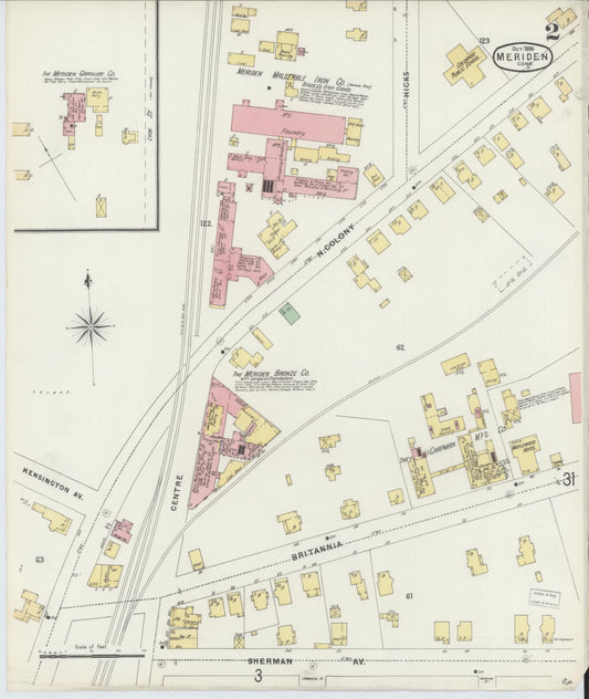 Sanborn Fire Insurance Map from Meriden, New Haven County, Connecticut (1896), Sheet #0002 - Historic Sanborn Fire Insurance Map Print, vintage old map wall art, antique decor, genealogy gift, Connecticut Connecticut map