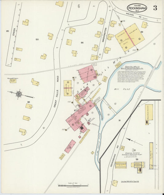 Sanborn Fire Insurance Map from Rockingham, Richmond County, North Carolina (1918), Sheet #0003 - Historic Sanborn Fire Insurance Map Print, vintage old map wall art, antique decor, genealogy gift, North Carolina North Carolina map