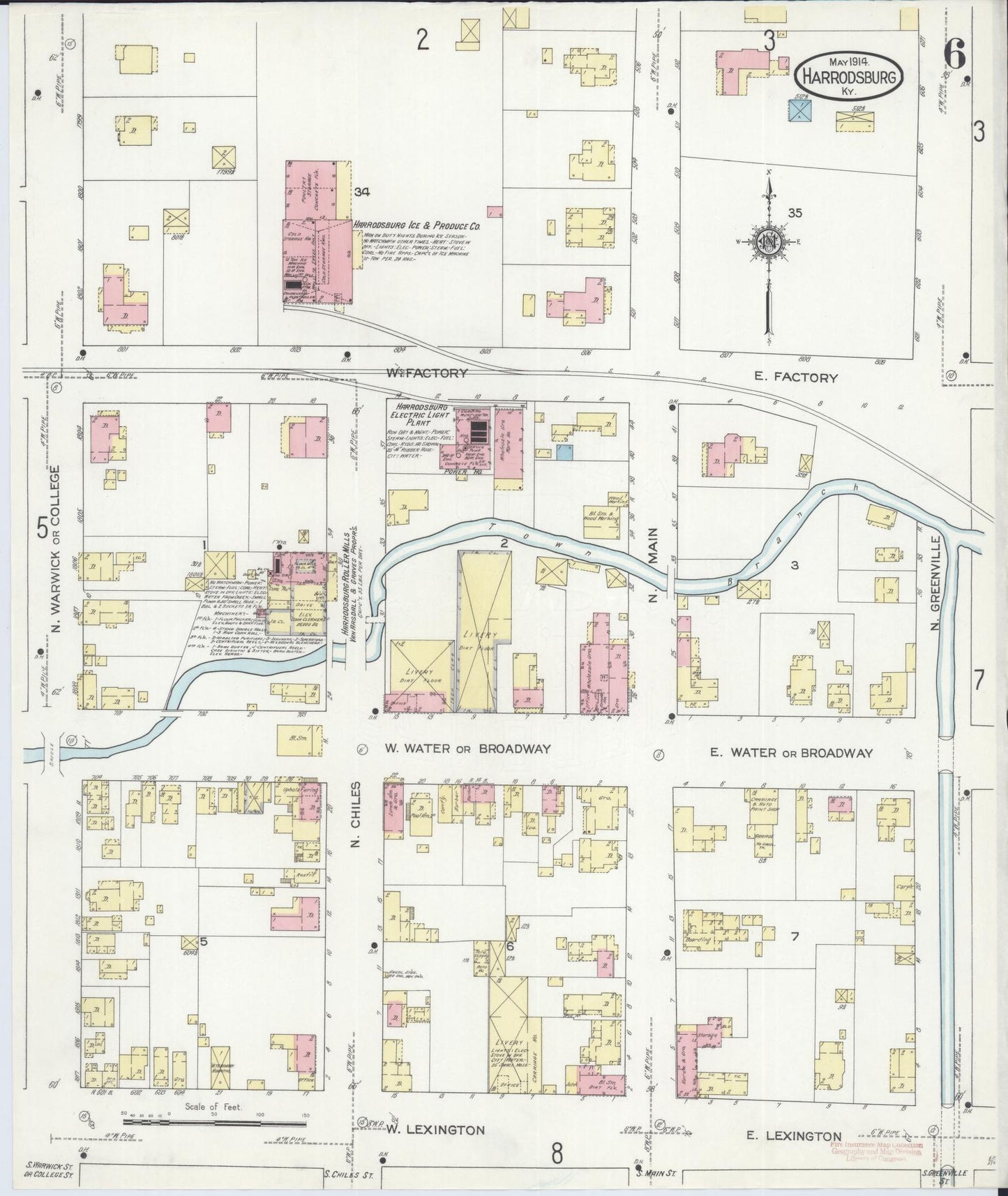 Sanborn Fire Insurance Map from Harrodsburg, Mercer County, Kentucky (1914), Sheet #0006 - Complete Map Set gallery image, historic Sanborn map, vintage wall art, Kentucky Kentucky
