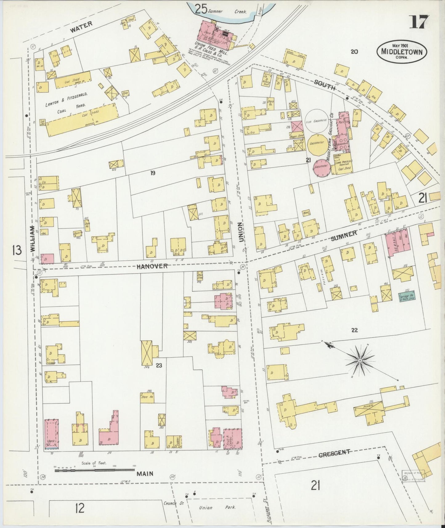 Sanborn Fire Insurance Map from Middletown, Middlesex County, Connecticut (1901), Sheet #0017 - Complete Map Set gallery image, historic Sanborn map, vintage wall art, Connecticut Connecticut