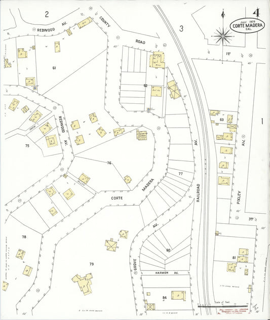 Sanborn Fire Insurance Map from Corte Madera, Marin County, California (1909), Sheet #0004 - Historic Sanborn Fire Insurance Map Print, vintage old map wall art, antique decor, genealogy gift, California California map