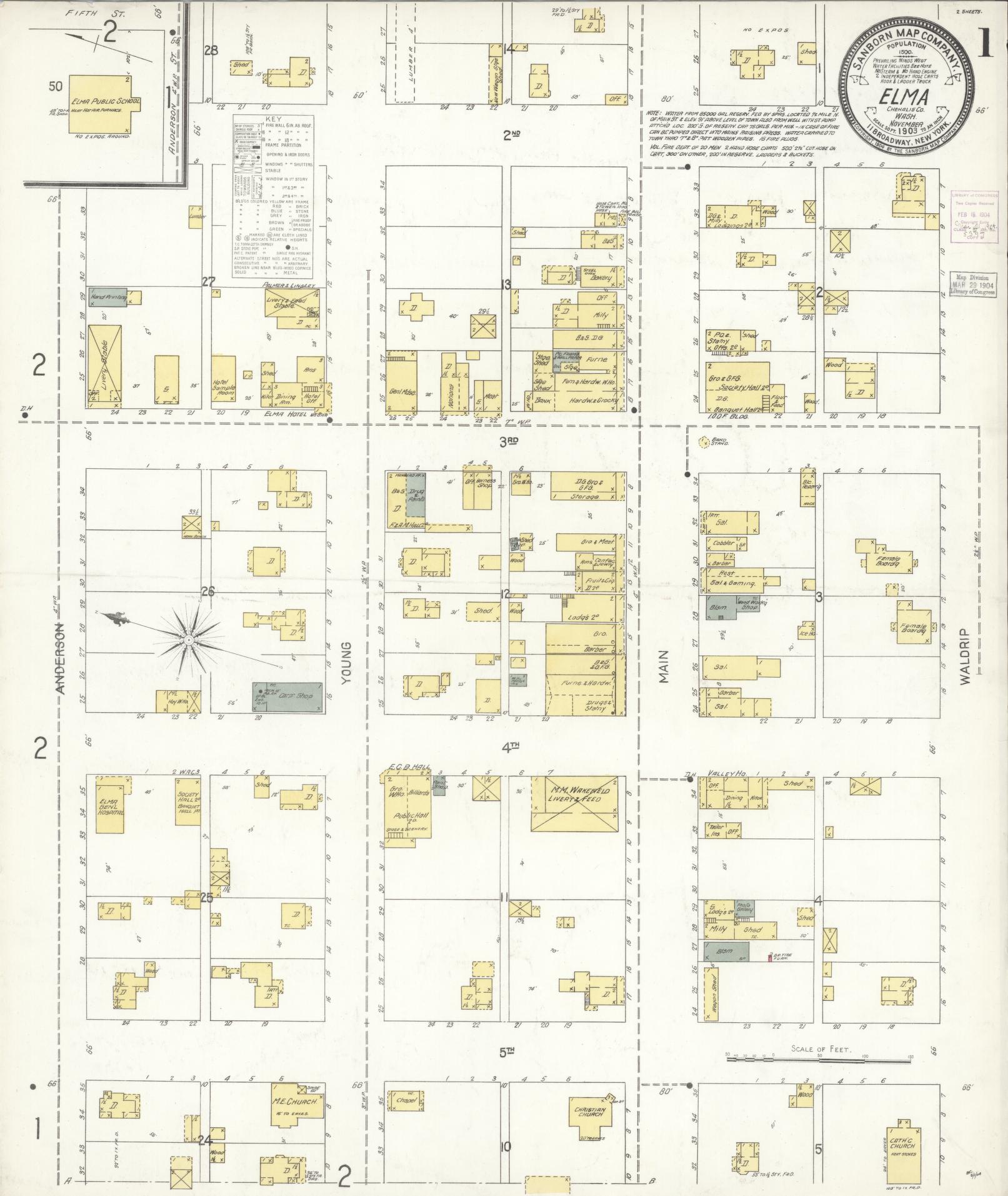 Sanborn Fire Insurance Map from Elma, Grays Harbor County, Washington (1903), Sheet #0001 - Complete Map Set gallery image, historic Sanborn map, vintage wall art, Washington Washington