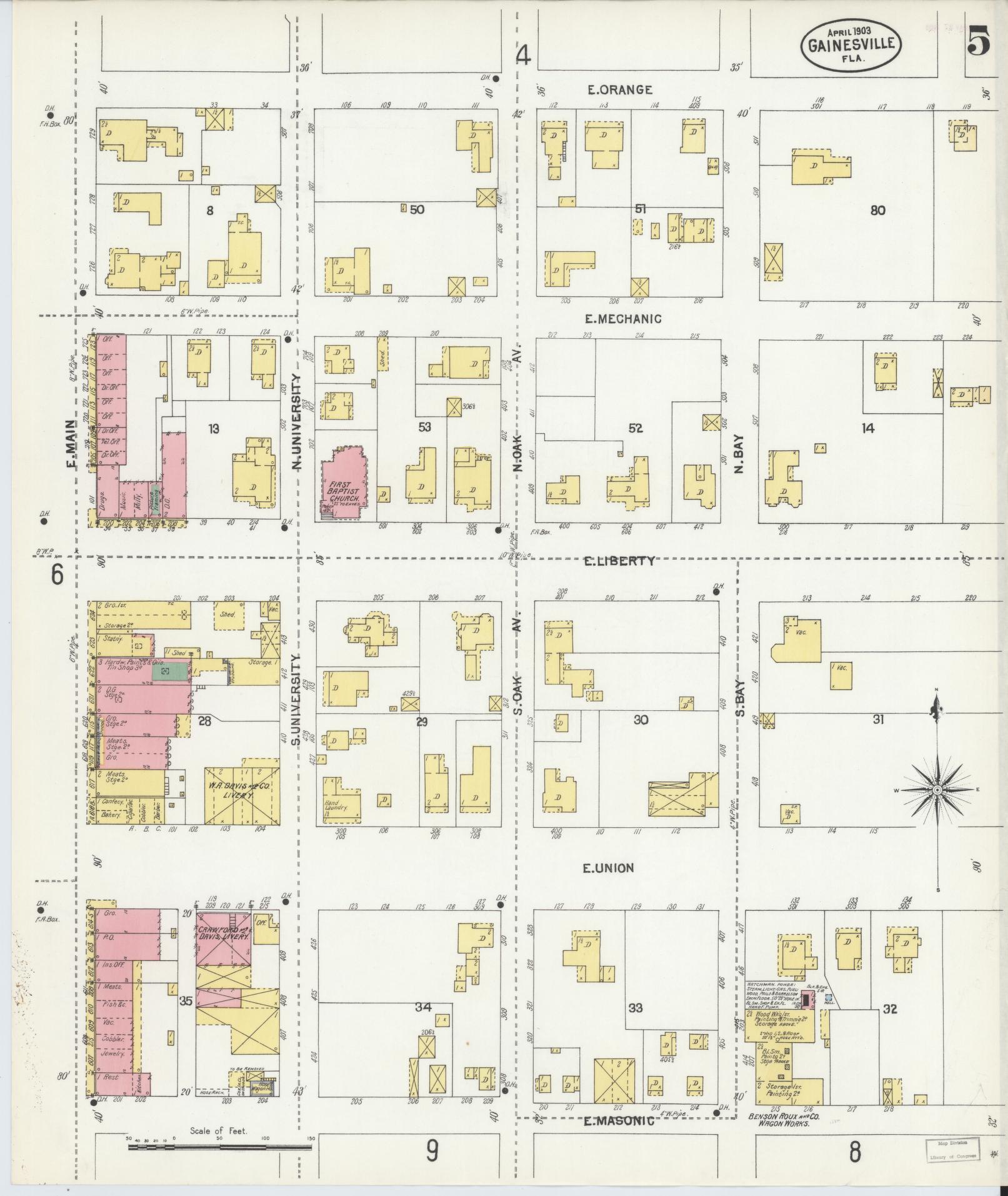 Sanborn Fire Insurance Map from Gainesville, Alachua County, Florida (1903), Sheet #0005 - Historic Sanborn Fire Insurance Map Print, vintage old map wall art, antique decor, genealogy gift, Florida Florida map
