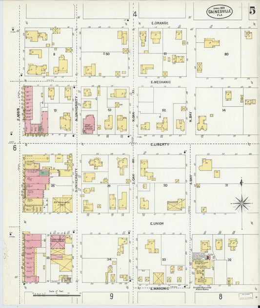 Sanborn Fire Insurance Map from Gainesville, Alachua County, Florida (1903), Sheet #0005 - Historic Sanborn Fire Insurance Map Print, vintage old map wall art, antique decor, genealogy gift, Florida Florida map