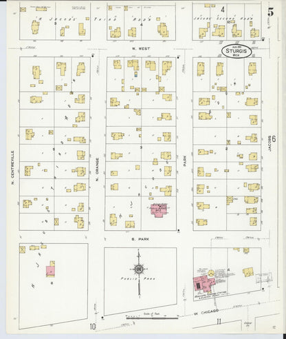 Sanborn Fire Insurance Map from Sturgis, Saint Joseph County, Michigan (1911), Sheet #0005 - Historic Sanborn Fire Insurance Map Print, vintage old map wall art, antique decor, genealogy gift, Michigan Michigan map