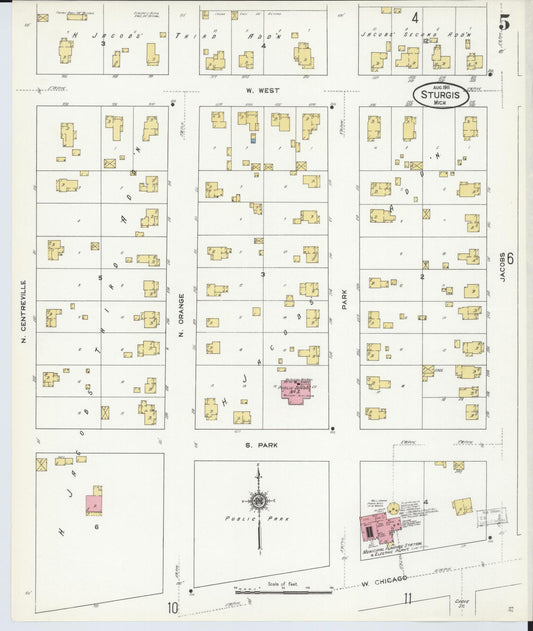 Sanborn Fire Insurance Map from Sturgis, Saint Joseph County, Michigan (1911), Sheet #0005 - Historic Sanborn Fire Insurance Map Print, vintage old map wall art, antique decor, genealogy gift, Michigan Michigan map