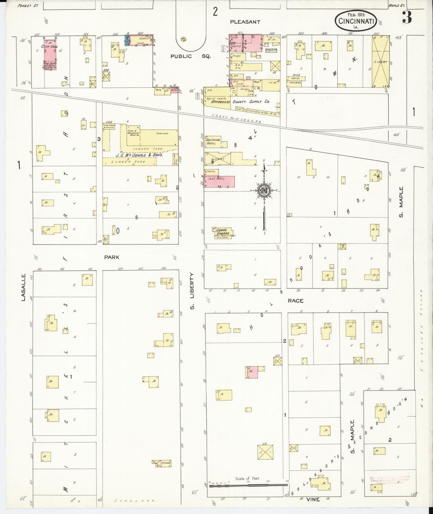 Sanborn Fire Insurance Map from Cincinnati, Appanoose County, Iowa (1913), Sheet #0003 - Historic Sanborn Fire Insurance Map Print, vintage old map wall art
