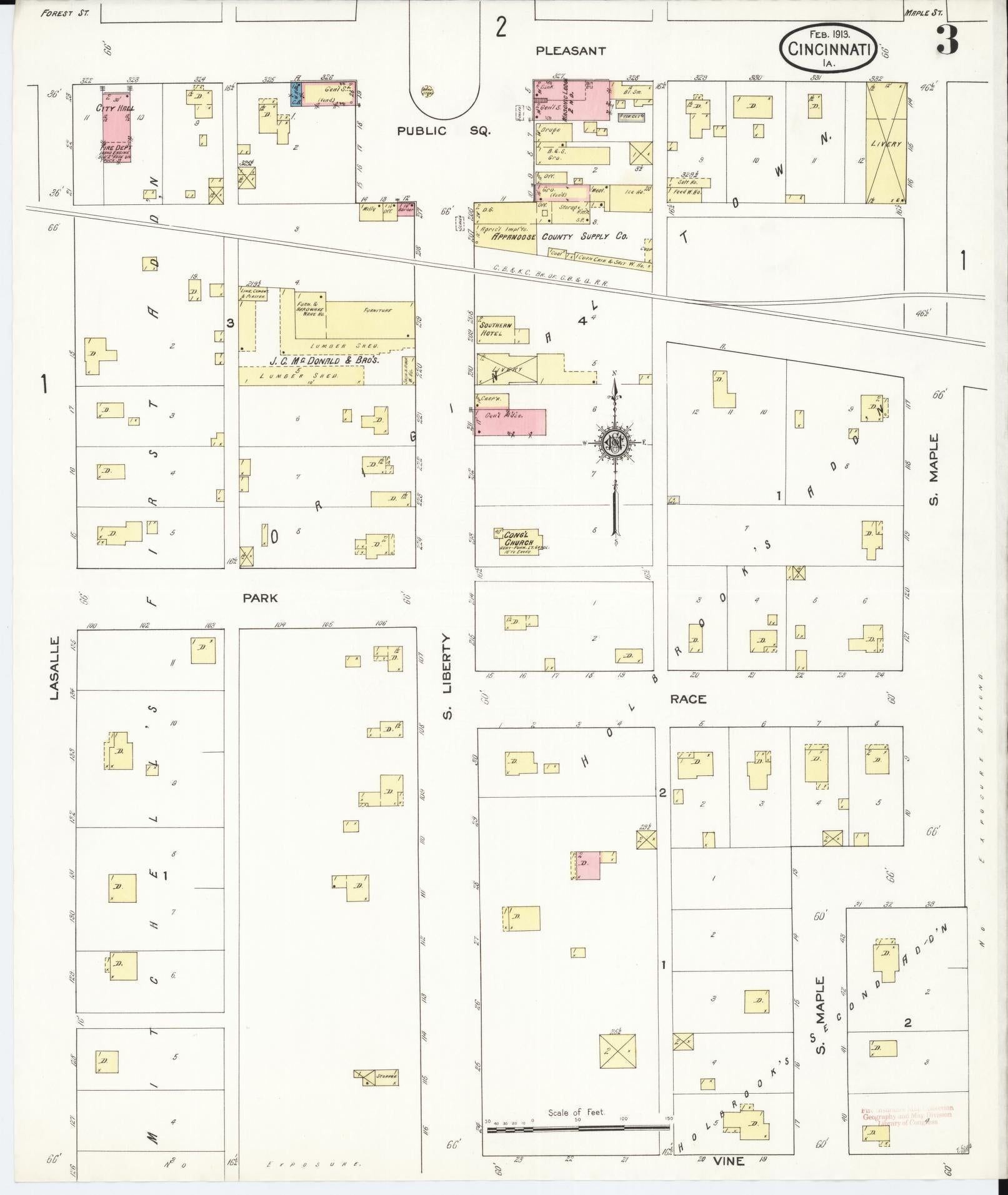 Sanborn Fire Insurance Map from Cincinnati, Appanoose County, Iowa (1913), Sheet #0003 - Historic Sanborn Fire Insurance Map Print, vintage old map wall art
