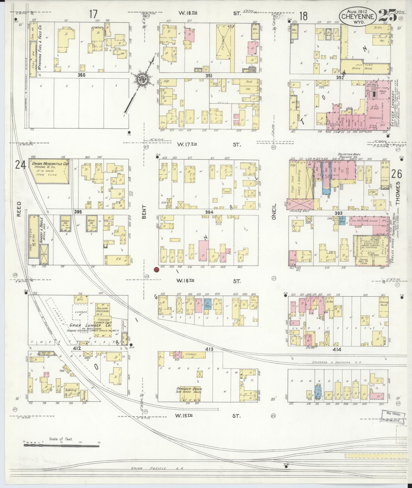 Sanborn Fire Insurance Map from Cheyenne, Laramie County, Wyoming (1912), Sheet #0025 - Complete Map Set gallery image, historic Sanborn map, vintage wall art, Wyoming Wyoming