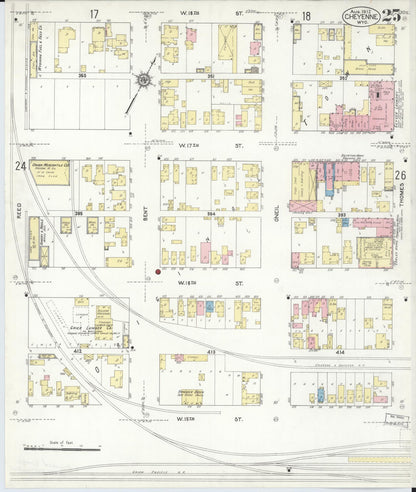 Sanborn Fire Insurance Map from Cheyenne, Laramie County, Wyoming (1912), Sheet #0025 - Complete Map Set gallery image, historic Sanborn map, vintage wall art, Wyoming Wyoming
