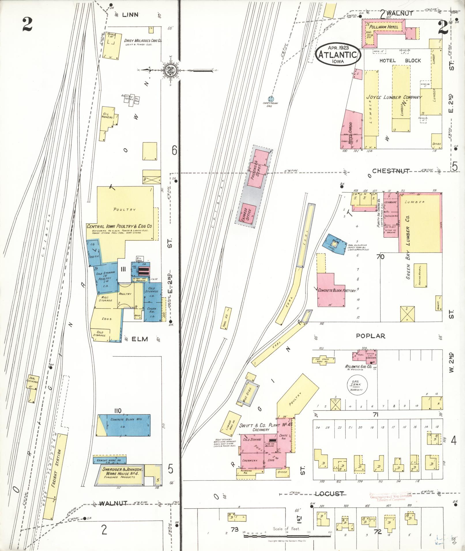 Sanborn Fire Insurance Map from Atlantic, Cass County, Iowa (1923), Sheet #0002 - Historic Sanborn Fire Insurance Map Print, vintage old map wall art