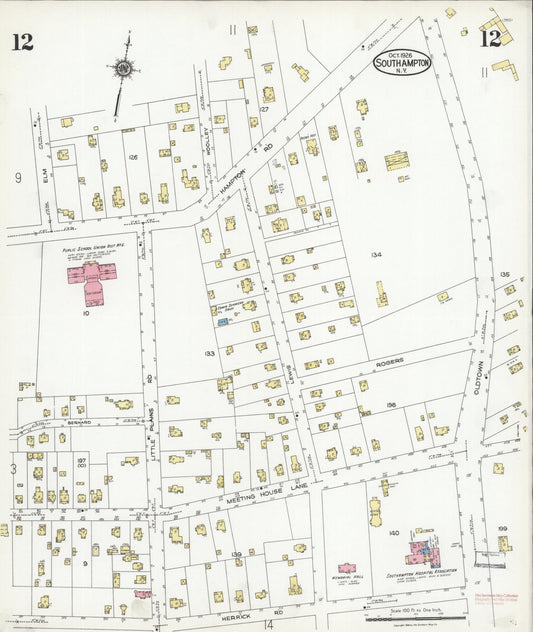Sanborn Fire Insurance Map from Southampton, Suffolk County, New York (1926), Sheet #0012 - Historic Sanborn Fire Insurance Map Print, vintage old map wall art, antique decor, genealogy gift, New York New York map