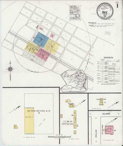 Sanborn Fire Insurance Map from Rice, Navarro County, Texas (1921), Sheet #0001 - Complete Map Set gallery image, historic Sanborn map, vintage wall art, Texas Texas