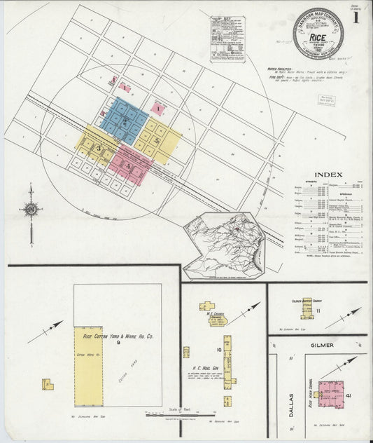Sanborn Fire Insurance Map from Rice, Navarro County, Texas (1921), Sheet #0001 - Complete Map Set gallery image, historic Sanborn map, vintage wall art, Texas Texas