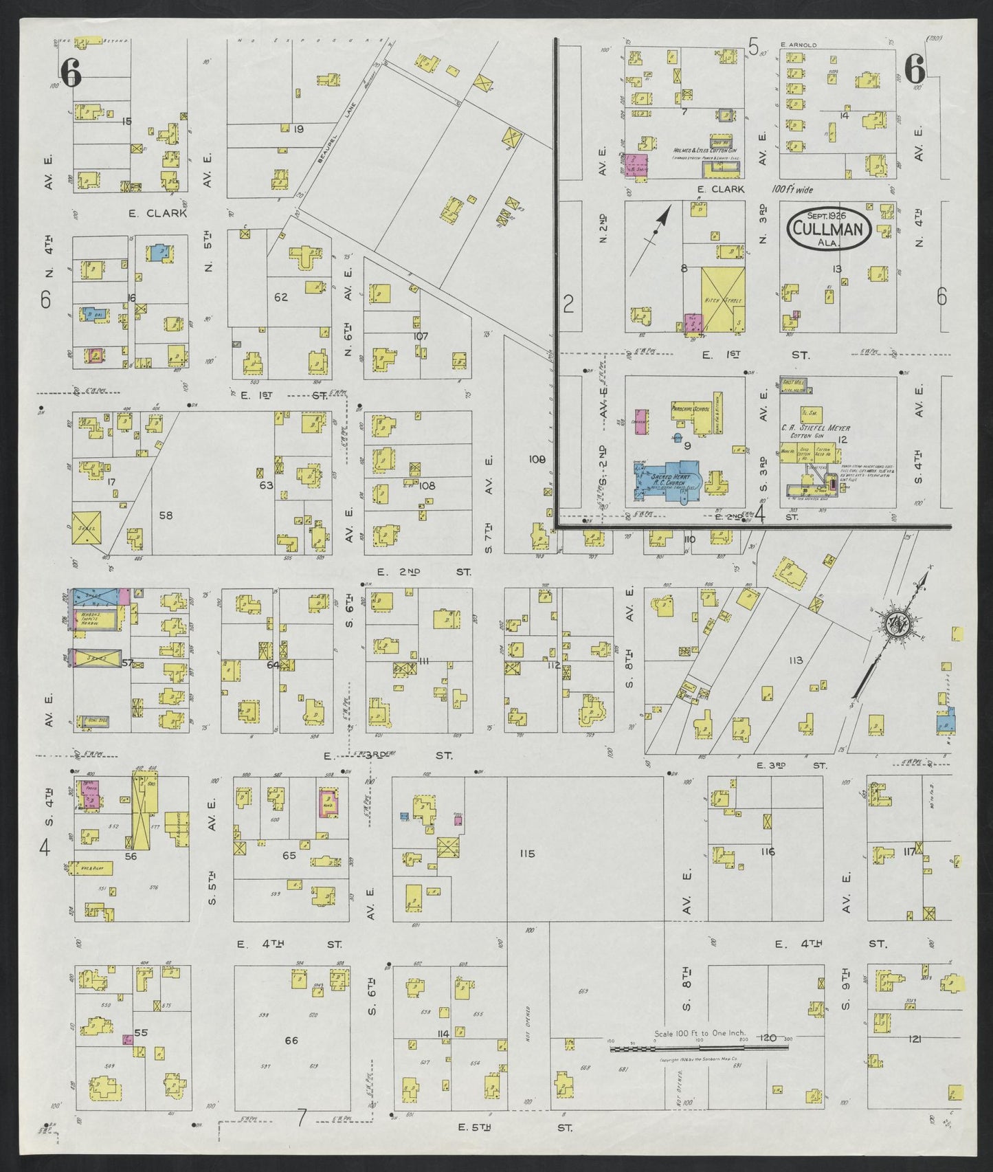 Sanborn Fire Insurance Map from Cullman, Cullman County, Alabama (1926), Sheet #0006 - Complete Map Set gallery image, historic Sanborn map, vintage wall art, Alabama Alabama