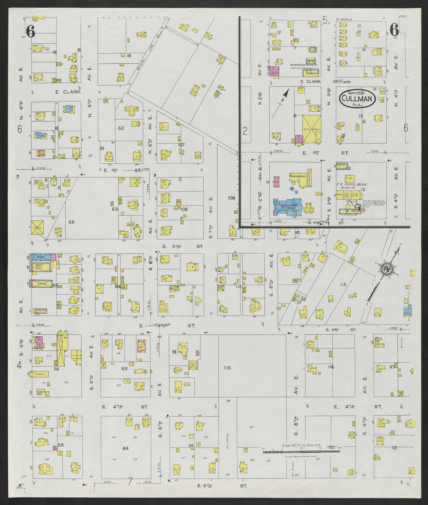 Sanborn Fire Insurance Map from Cullman, Cullman County, Alabama (1926), Sheet #0006 - Complete Map Set gallery image, historic Sanborn map, vintage wall art, Alabama Alabama