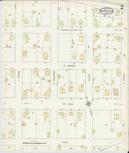 Sanborn Fire Insurance Map from Russellville, Pope County, Arkansas (1913), Sheet #0002 - Complete Map Set gallery image, historic Sanborn map, vintage wall art, Arkansas Arkansas