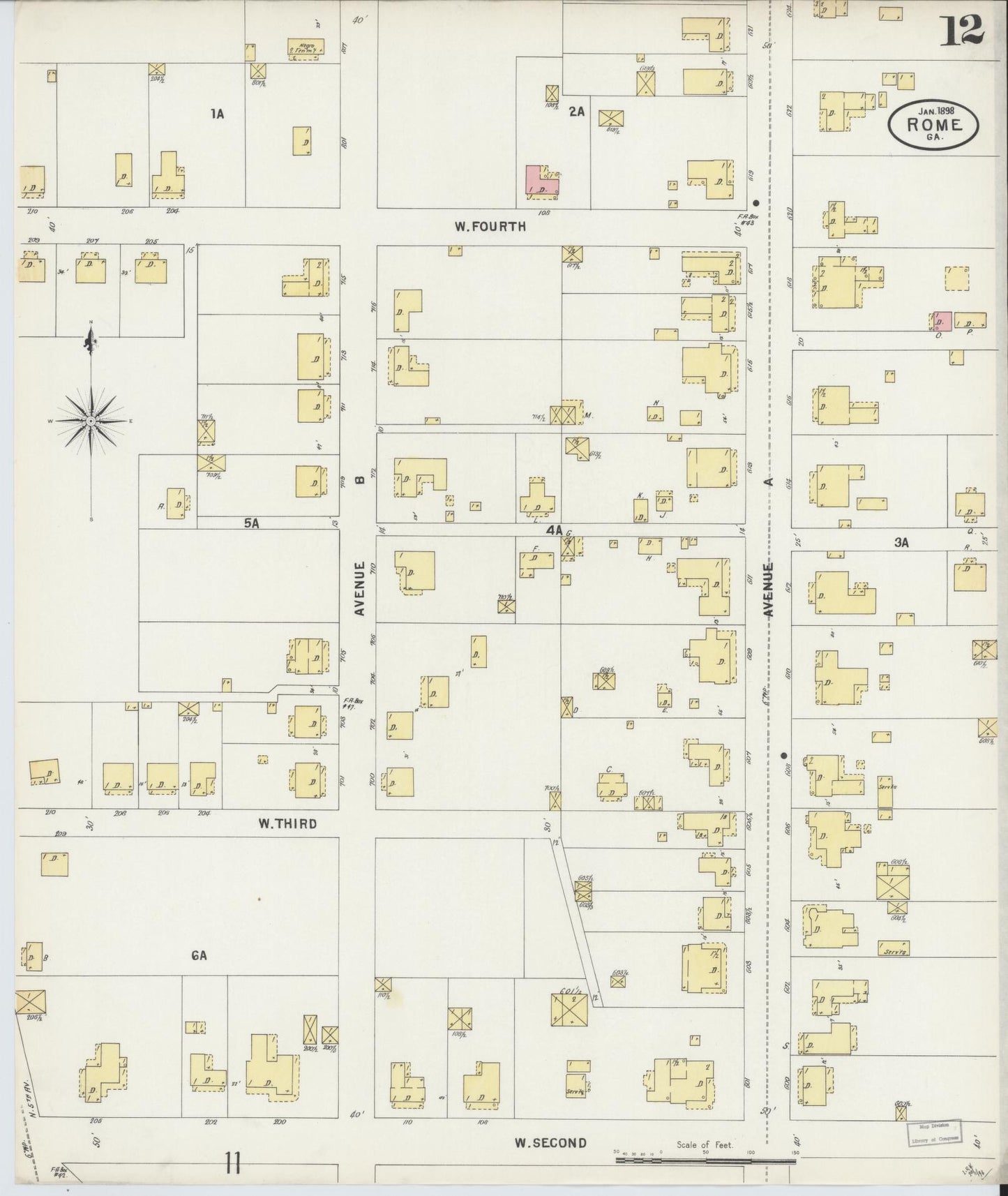 Sanborn Fire Insurance Map from Rome, Floyd County, Georgia (1898), Sheet #0012 - Complete Map Set gallery image, historic Sanborn map, vintage wall art, Georgia Georgia