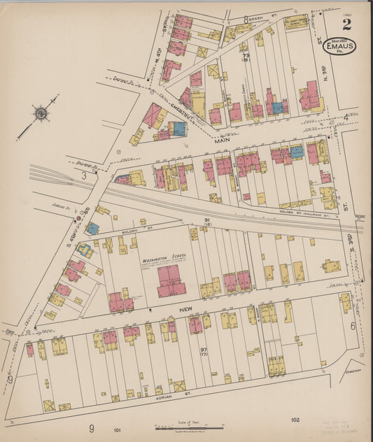 Sanborn Fire Insurance Map from Emaus, Lehigh County, Pennsylvania (1922), Sheet #0002 - Historic Sanborn Fire Insurance Map Print, vintage old map wall art, antique decor, genealogy gift, Pennsylvania Pennsylvania map