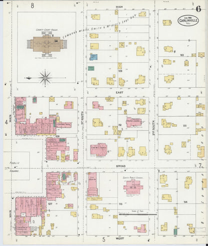 Sanborn Fire Insurance Map from Carlinville, Macoupin County, Illinois (1906), Sheet #0006 - Complete Map Set gallery image, historic Sanborn map, vintage wall art, Illinois Illinois