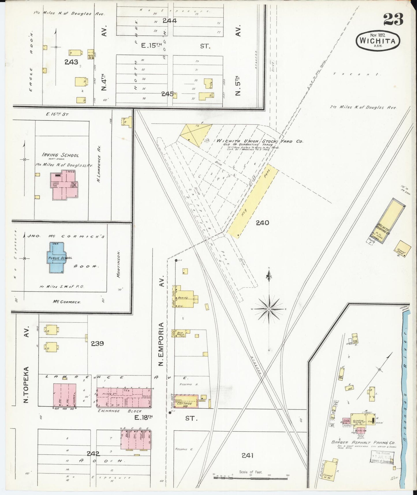 Sanborn Fire Insurance Map from Wichita, Sedgwick County, Kansas (1892), Sheet #0023 - Historic Sanborn Fire Insurance Map Print, vintage old map wall art, antique decor, genealogy gift, Kansas Kansas map