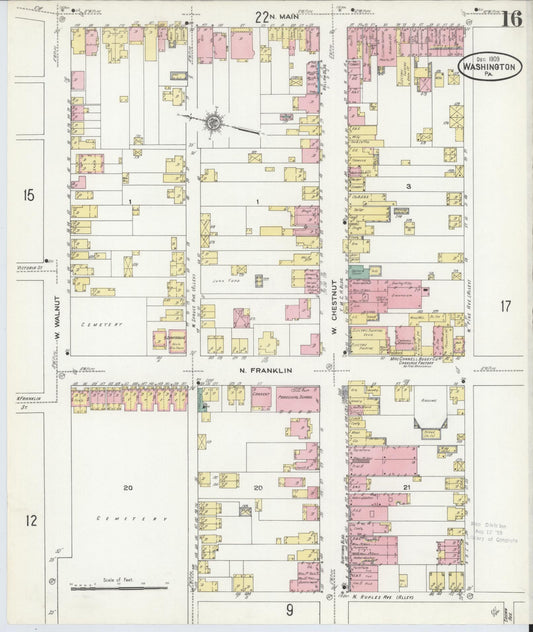 Sanborn Fire Insurance Map from Washington, Washington County, Pennsylvania (1909), Sheet #0016 - Historic Sanborn Fire Insurance Map Print, vintage old map wall art, antique decor, genealogy gift, Pennsylvania Pennsylvania map
