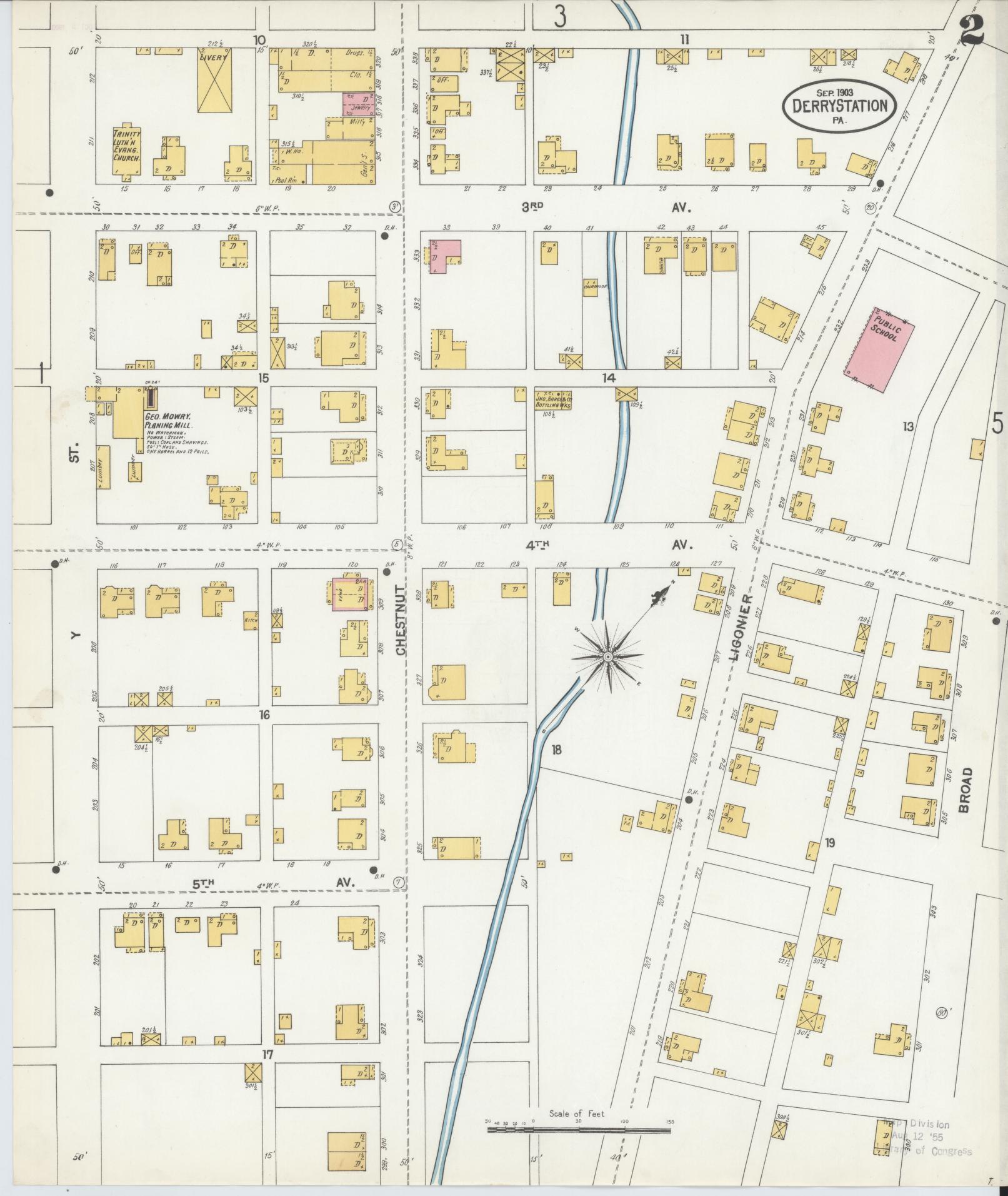 Sanborn Fire Insurance Map from Derry, Westmoreland County, Pennsylvania (1903), Sheet #0002 - Historic Sanborn Fire Insurance Map Print, vintage old map wall art, antique decor, genealogy gift, Pennsylvania Pennsylvania map