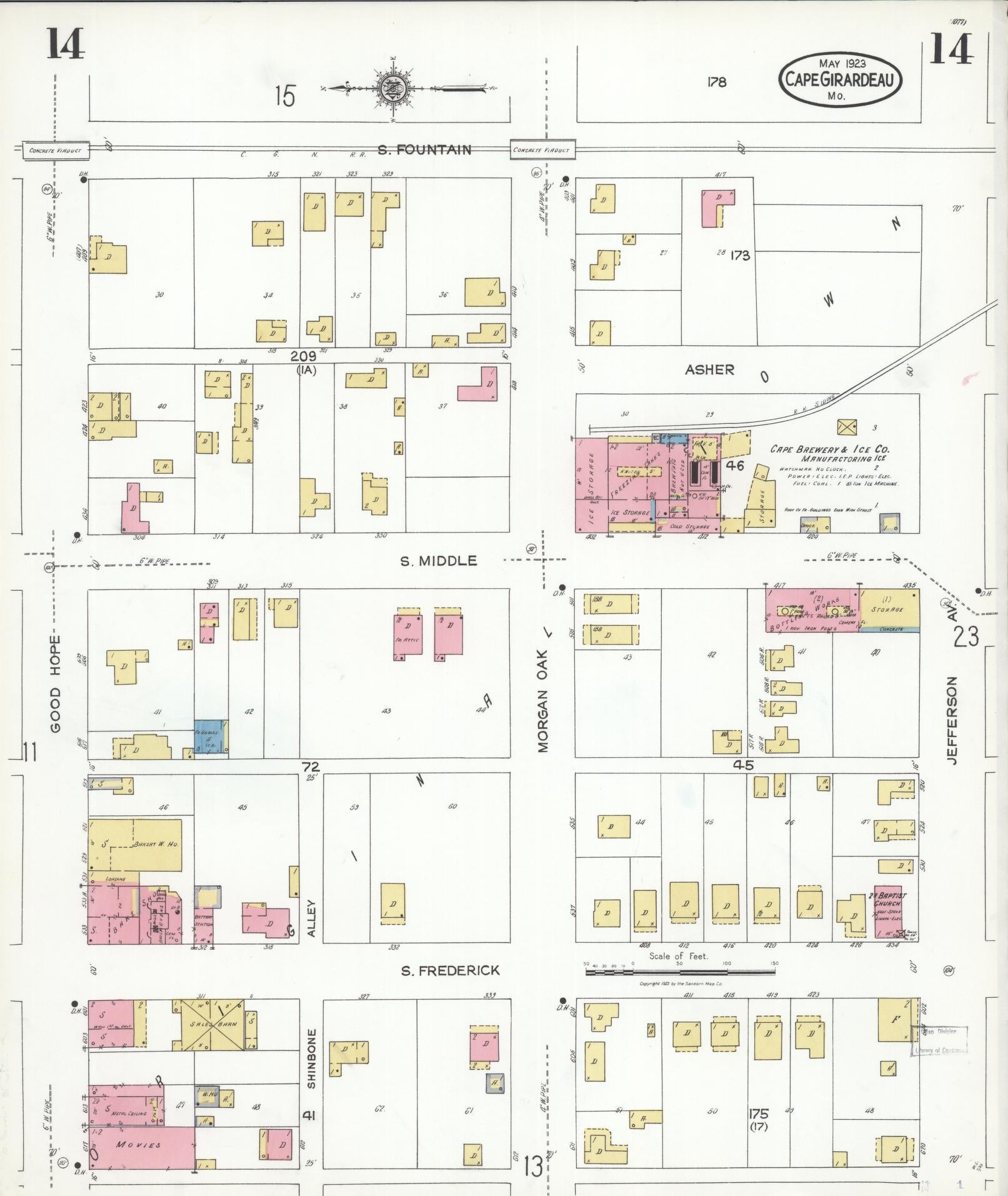 Sanborn Fire Insurance Map from Cape Girardeau, Cape Girardeau County, Missouri (1923), Sheet #0014 - Complete Map Set gallery image, historic Sanborn map, vintage wall art, Missouri Missouri