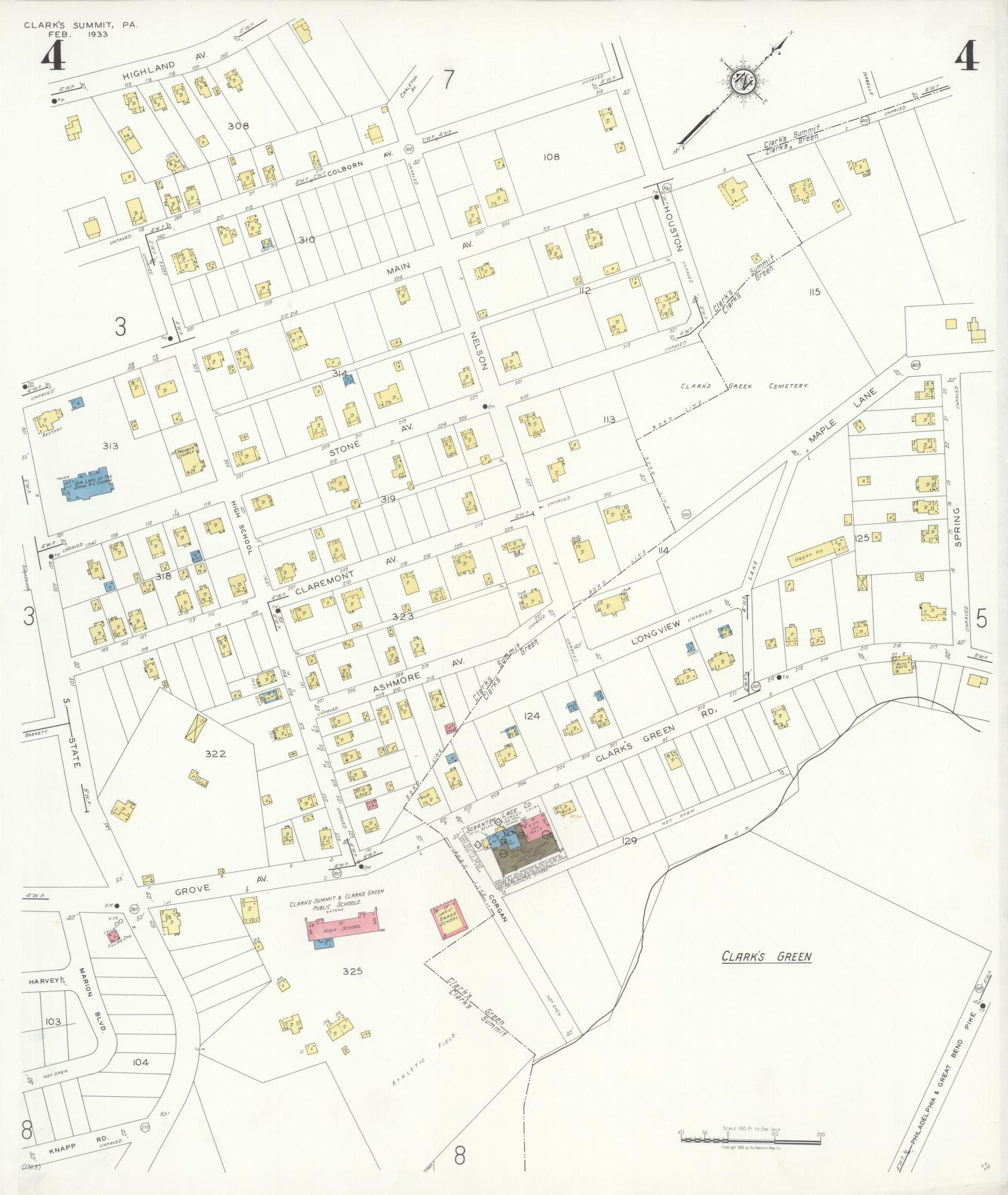 Sanborn Fire Insurance Map from Clark's Summit, Lackawanna County, Pennsylvania (1933), Sheet #0004 - Historic Sanborn Fire Insurance Map Print, vintage old map wall art, antique decor, genealogy gift, Pennsylvania Pennsylvania map