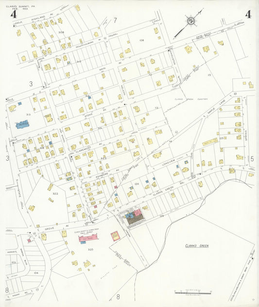 Sanborn Fire Insurance Map from Clark's Summit, Lackawanna County, Pennsylvania (1933), Sheet #0004 - Historic Sanborn Fire Insurance Map Print, vintage old map wall art, antique decor, genealogy gift, Pennsylvania Pennsylvania map
