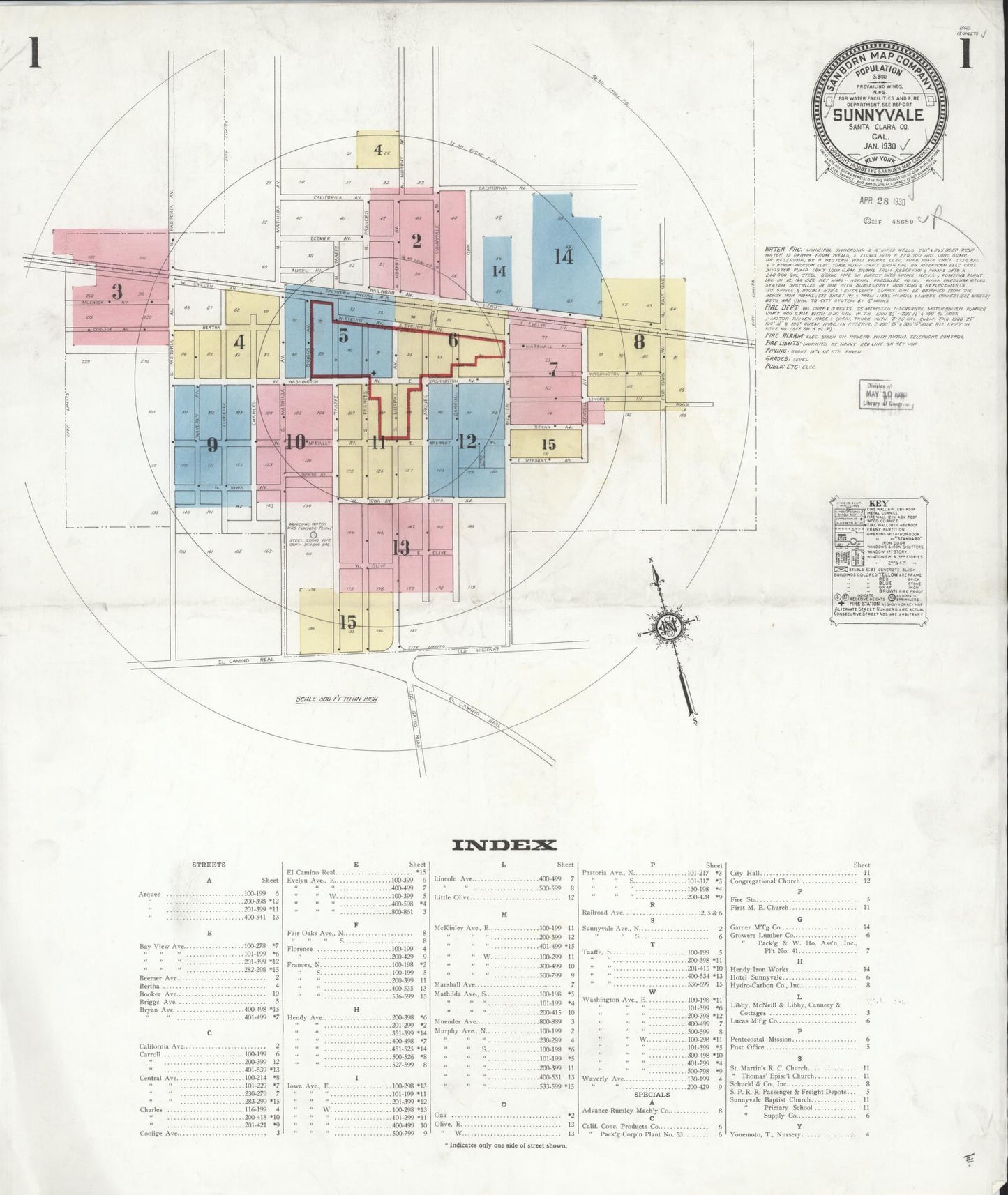 Sanborn Fire Insurance Map from Sunnyvale, Santa Clara County, California (1930), Sheet #0001 - Complete Map Set gallery image, historic Sanborn map, vintage wall art, California California