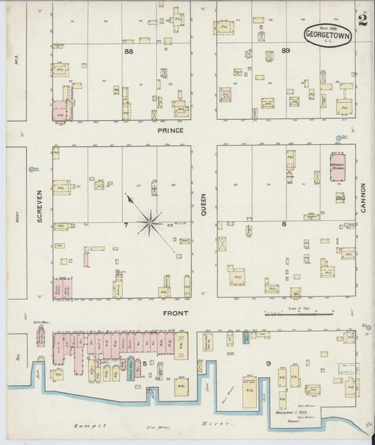 Sanborn Fire Insurance Map from Georgetown, Georgetown County, South Carolina (1888), Sheet #0002 - Historic Sanborn Fire Insurance Map Print, vintage old map wall art, antique decor, genealogy gift, South Carolina South Carolina map