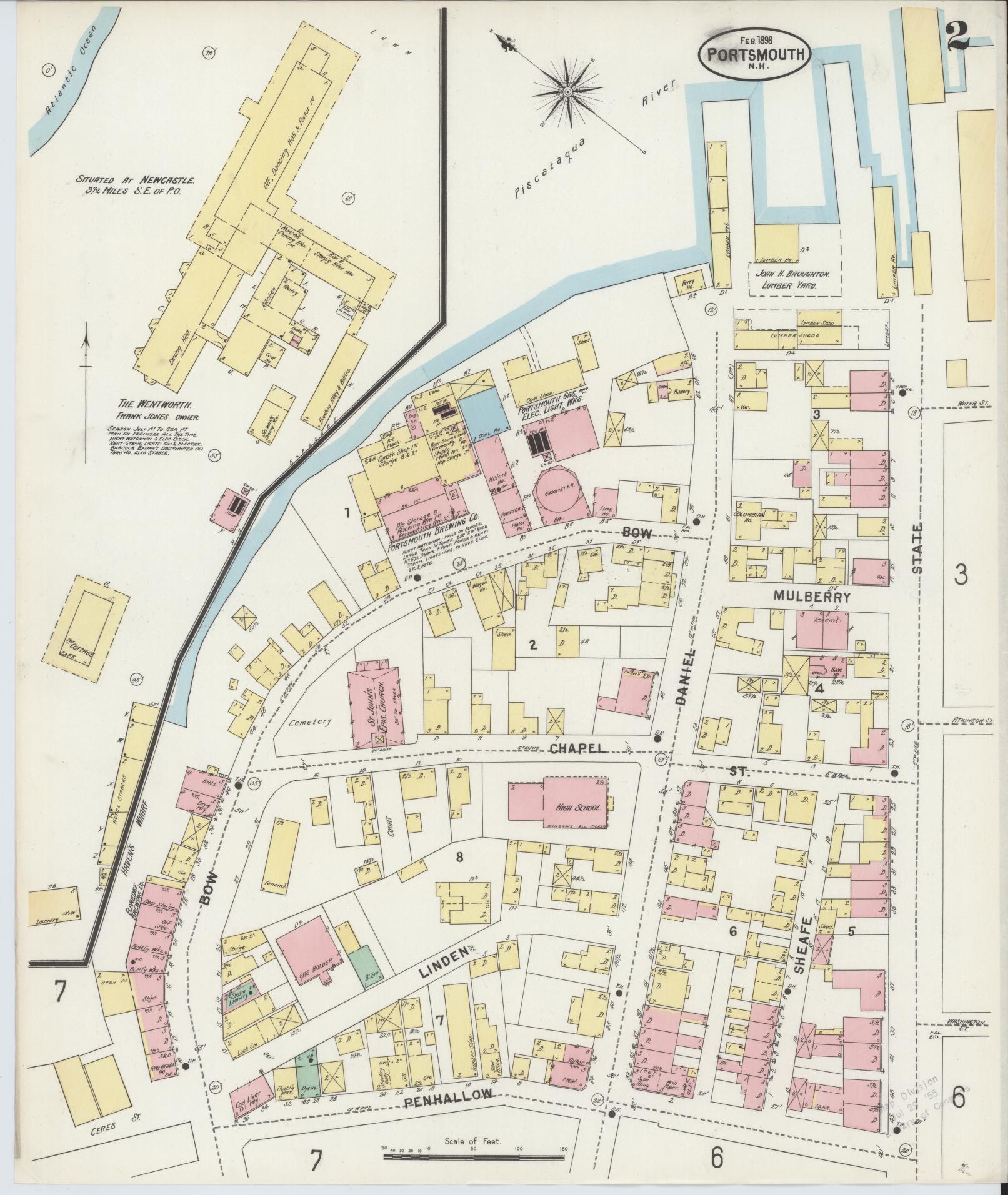 Sanborn Fire Insurance Map from Portsmouth, Rockingham County, New Hampshire (1898), Sheet #0002 - Historic Sanborn Fire Insurance Map Print, vintage old map wall art, antique decor, genealogy gift, New Hampshire New Hampshire map