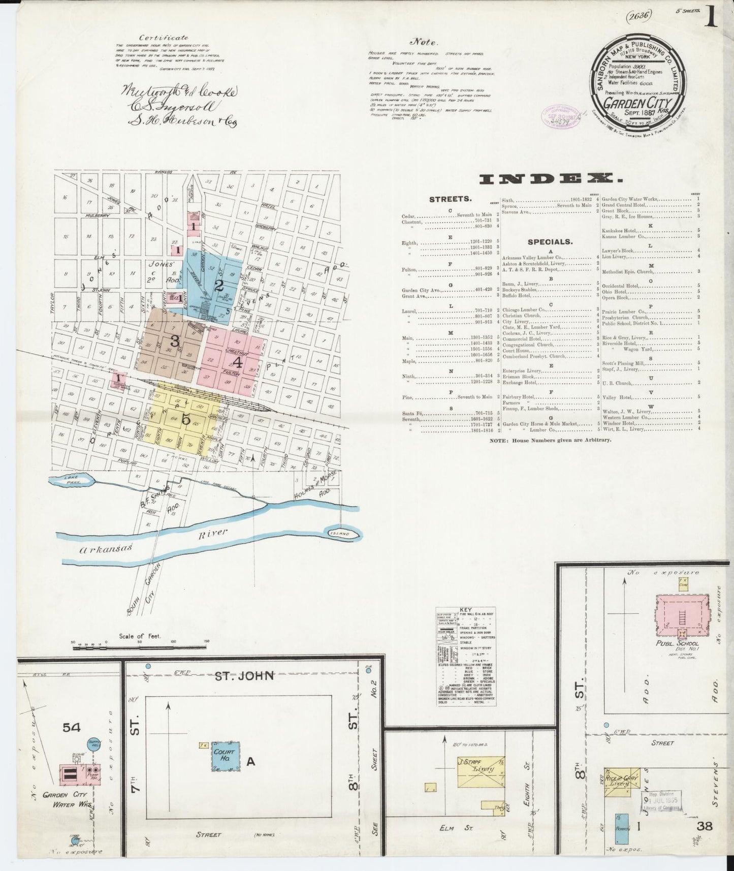 Sanborn Fire Insurance Map from Garden City, Finney County, Kansas (1887), Sheet #0001 - Historic Sanborn Fire Insurance Map Print, vintage old map wall art, antique decor, genealogy gift, Kansas Kansas map